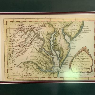 Lot 395. Framed, French Print of VA Chesapeake Bay Map