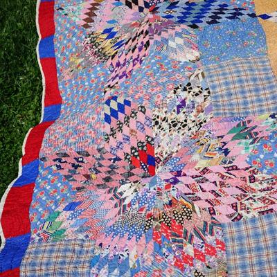 ANTIQUE STAR/ CALICO FABRICS STAR QUILT 6FT BY 6FT HAND STITCHED