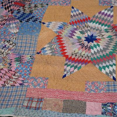 ANTIQUE STAR/ CALICO FABRICS STAR QUILT 6FT BY 6FT HAND STITCHED