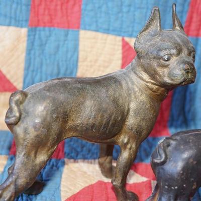 ANTIQUE CAST IRON BOSTON TERRIER DOORSTOPS. PAIR