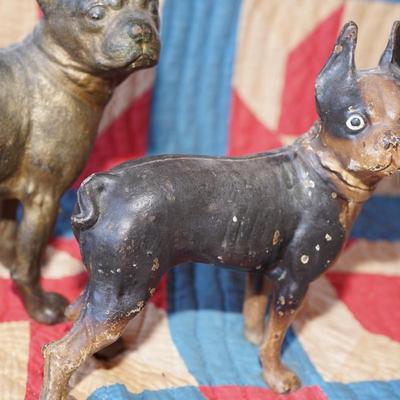 ANTIQUE CAST IRON BOSTON TERRIER DOORSTOPS. PAIR