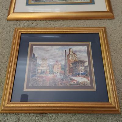 Ann Vasilik Framed Watercolor Prints of Asheville: Biltmore House & Pack Square Park (GB-BBL)