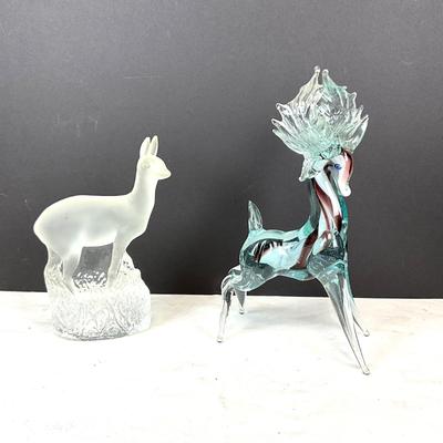 366 Vintage Murano Glass Deer with Clear Frosted Glass Deer Sculpture