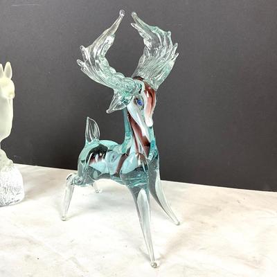 366 Vintage Murano Glass Deer with Clear Frosted Glass Deer Sculpture