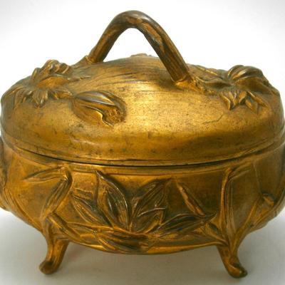 Antique Art Nouveau Gilded Jewelry Casket Trinket Box