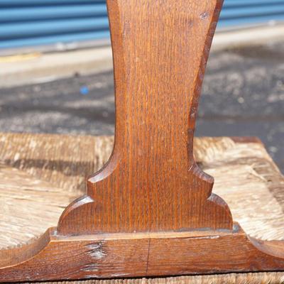 ANTIQUE  OAK QUEEN ANNE STYLE CHAIRS W/RUSH SEATS (4)
