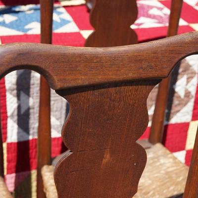 ANTIQUE  OAK QUEEN ANNE STYLE CHAIRS W/RUSH SEATS (4)