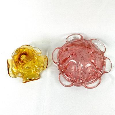 370 Vintage Mid Century Modern Yellow & Rose Colored Murano Glass Bowls
