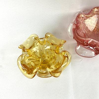 370 Vintage Mid Century Modern Yellow & Rose Colored Murano Glass Bowls