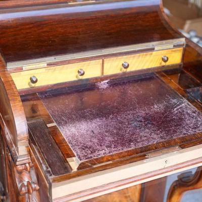 ANTIQUE 19TH CENTURY MAHOGANY POSS. ROSEWOOD DAVENPORT DESK