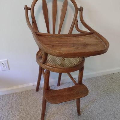 Antique Solid Wood Highchair with Rush Seat