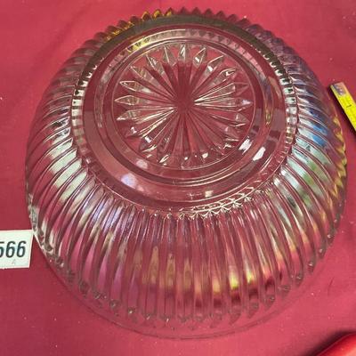 10â€ Vtg glass bowl-starburst bottom, ribbed sides