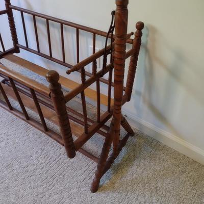 Antique Solid Wood Bassinet with Turned Spindles