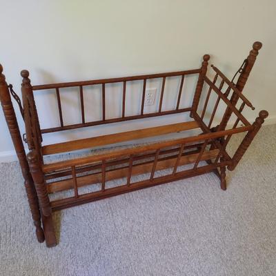 Antique Solid Wood Bassinet with Turned Spindles