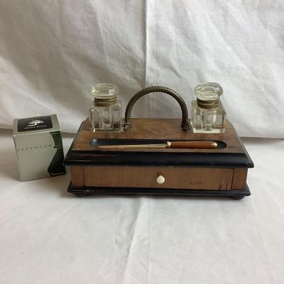 Lot  427  Antique Writing Box with Two Glass Inkwells