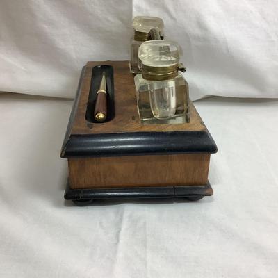 Lot  427  Antique Writing Box with Two Glass Inkwells