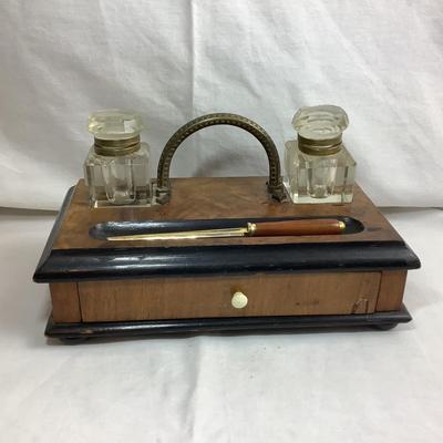 Lot  427  Antique Writing Box with Two Glass Inkwells