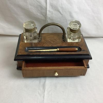 Lot  427  Antique Writing Box with Two Glass Inkwells