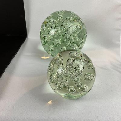 447 Two Glass Bubble Paperweights Decor