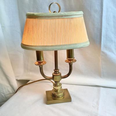 Lot 429. Small Brass Desk Lamp, Pair of Cast Iron Horse Hooks, Small Glass Ash Tray with Floral Decorative Trim and Matching Match Case