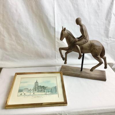 Lot 432. Home or Office Decor, Art Abstract Resin Figurine of a Knight on His Horse & Framed Print Saint Vitusâ€™ Cathedral in...