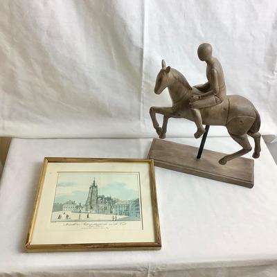 Lot 432. Home or Office Decor, Art Abstract Resin Figurine of a Knight on His Horse & Framed Print Saint Vitusâ€™ Cathedral in...