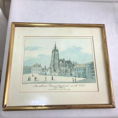 Lot 432. Home or Office Decor, Art Abstract Resin Figurine of a Knight on His Horse & Framed Print Saint Vitusâ€™ Cathedral in...