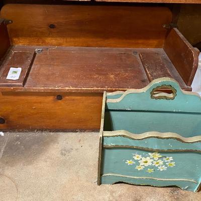 Vintage wooden toy chest and magazine rack