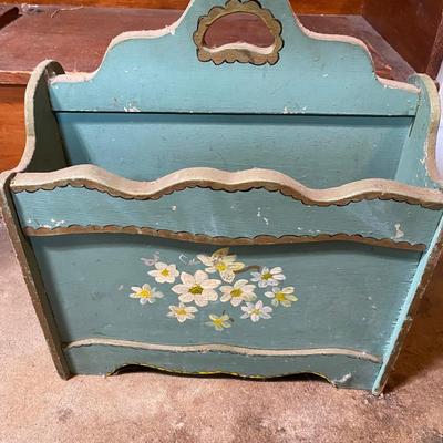 Vintage wooden toy chest and magazine rack