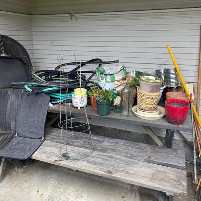 Picnic table and benches and large garden lot