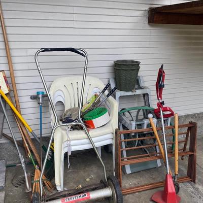 Picnic table and benches and large garden lot