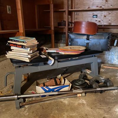 Weightlifting bench, vintage Schwinn Exerciser, and  more