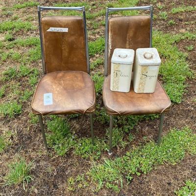 Pair of chairs and 2 tin canisters