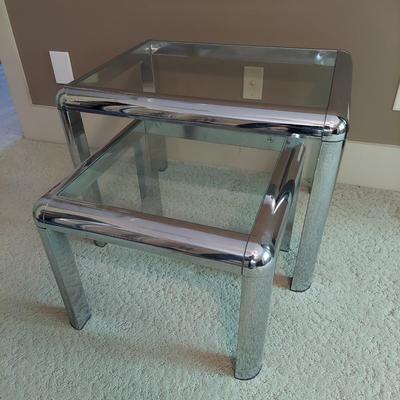 Two Chrome and Glass Nesting Side Tables (GB-BBL)