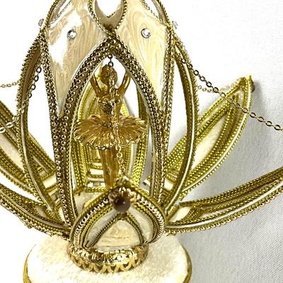 455 Beautiful Faberge Style Dancing Ballerina Music Box on Stand