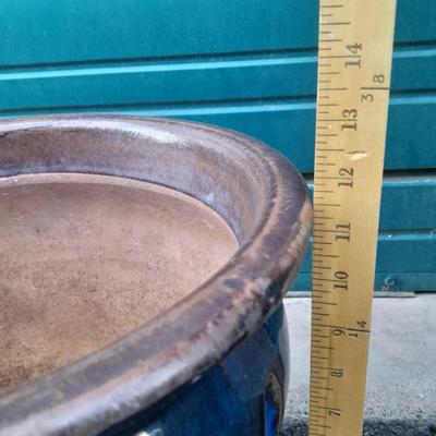 Nice 14" Blue and Black Clay Plant pot holds a 12" Plant