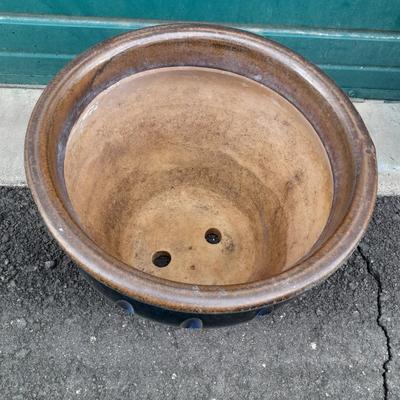 Nice 14" Blue and Black Clay Plant pot holds a 12" Plant
