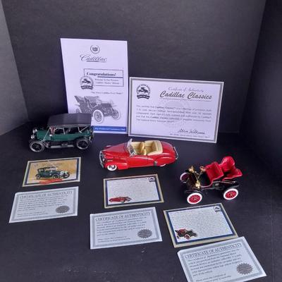 Three Cadillac Classics Die Cast Car Set Each with COA