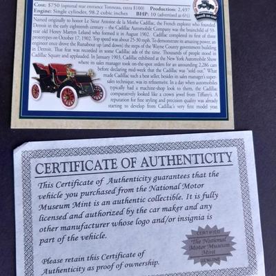 Three Cadillac Classics Die Cast Car Set Each with COA