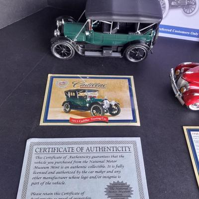 Three Cadillac Classics Die Cast Car Set Each with COA