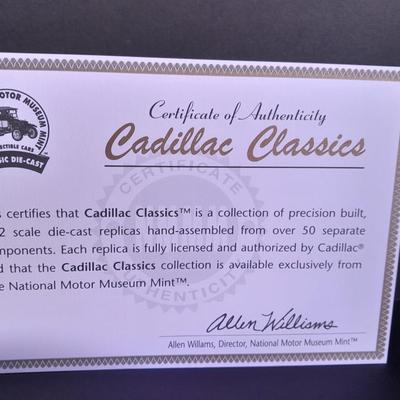 Three Cadillac Classics Die Cast Car Set Each with COA