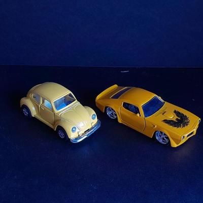 Two Die Cast Cars, Volkswagen Beetle and 1972 Pontiac Firebird