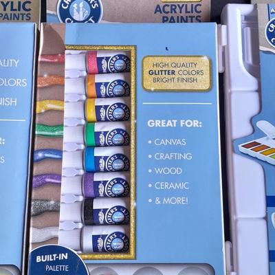 Two 8-piece Acrylic Paints 8 Vibrant colors and 8 Glitter with a folding paint palette