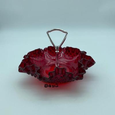 Vtg hobnail Ruby red candy dish
