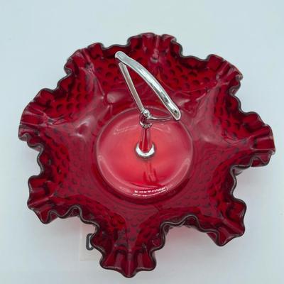 Vtg hobnail Ruby red candy dish