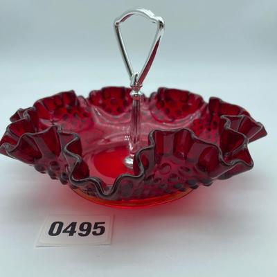Vtg hobnail Ruby red candy dish