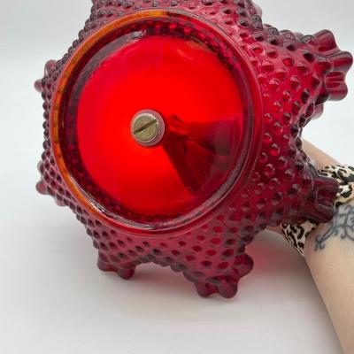 Vtg hobnail Ruby red candy dish