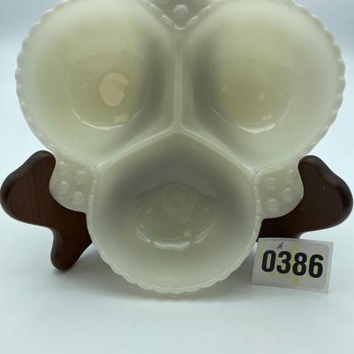 White hobnail 3 part relish dish