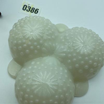 White hobnail 3 part relish dish