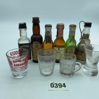 Mini bottles and shot glasses